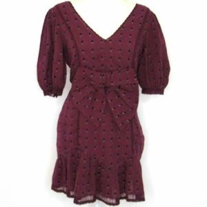 LoveShackFancy Burgundy Puff Sleeve Dress